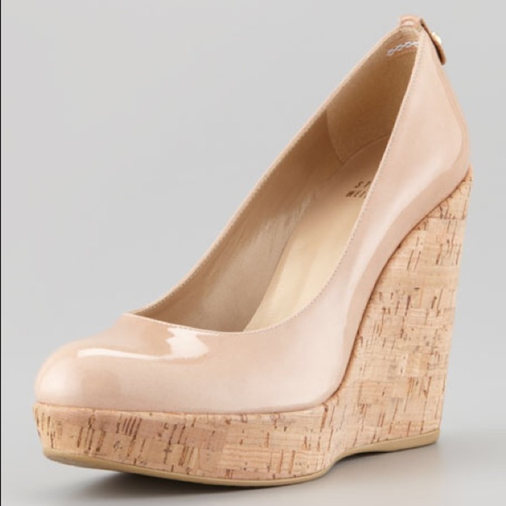 Stuart Weitzman Patent Leather Cork Wedge (7.5)